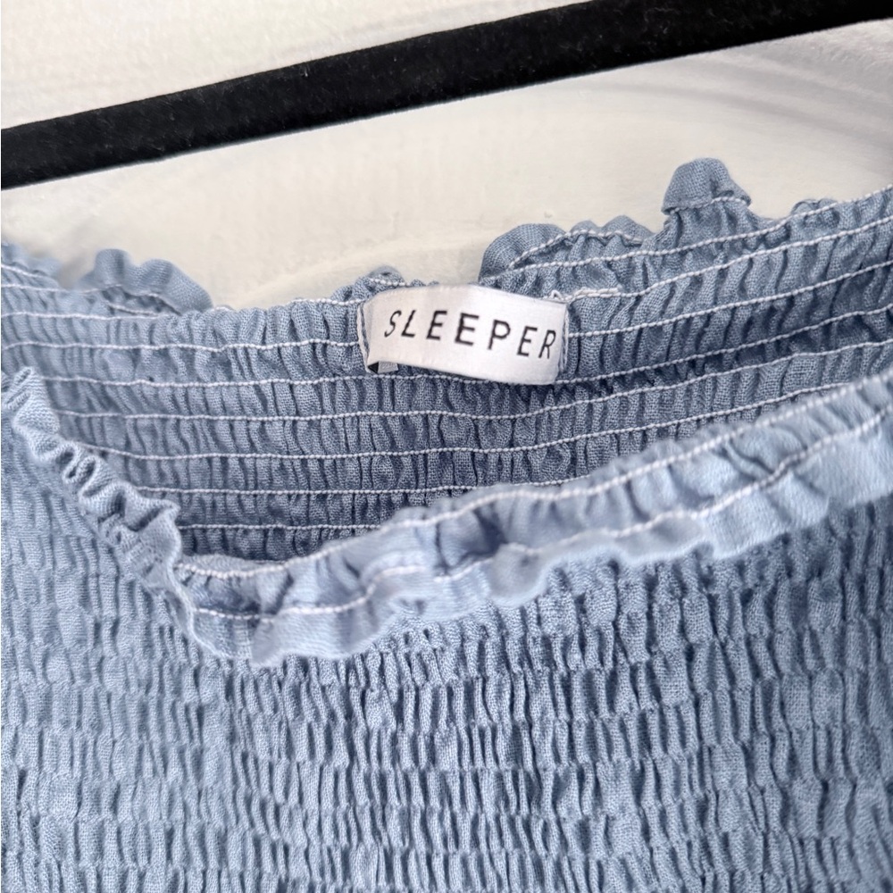 Sleeper Light Blue Smocked Top with Ruffled Neckline - Picture 3 of 4